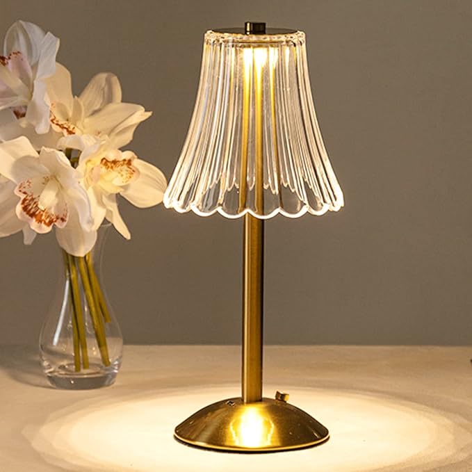 Cordless Table Lamps for Home,Table,Dining Room, Gold Rechargeable Lamps, USB Charge 12'' Tall LED Brass Portable Outdoor Indoor Table Lamp with Built-in Dimmer