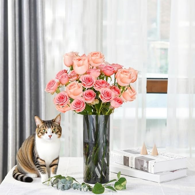 Flower Vase, Non-breakable Vases, 6" W x 14" H, Acrylic Grey Vase, Aesthetic Room Decor Cylindrical Modern Flower Vases for Table Centerpiece, Home Decor, Women Floral Arrangement Gift