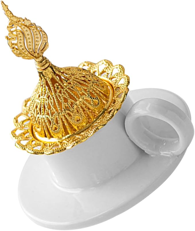 TEHAUX Vintage Ceramic Cone Incense Burner with Metal Handle Minimalist Elegant Decorative Censer Holder for Home Decor Portable Lightweight Aromatherapy Accessory Sophisticated Table