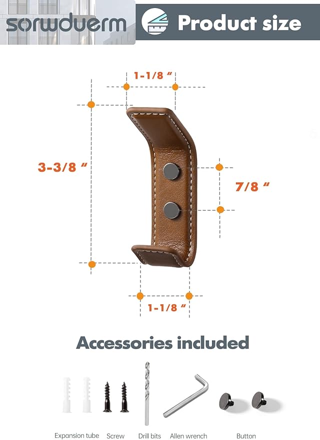 2 Pack Brown Leather Coat 2 Hooks Wall for Hanging Rectangle Coat Hooks for Hanging Robe Towels Bags Hats Scarf Keys Clothes Suitable for Bedroom, Entryway and Closet