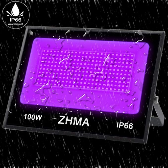 100W LED Black Light,IP66 Waterproof,for Indoor and Outdoor Blacklight Party,Aquarium,Neon Glow,Halloween Decoration,Fluorescent Effect, Glow in The Dark Curing.（2 Pack）