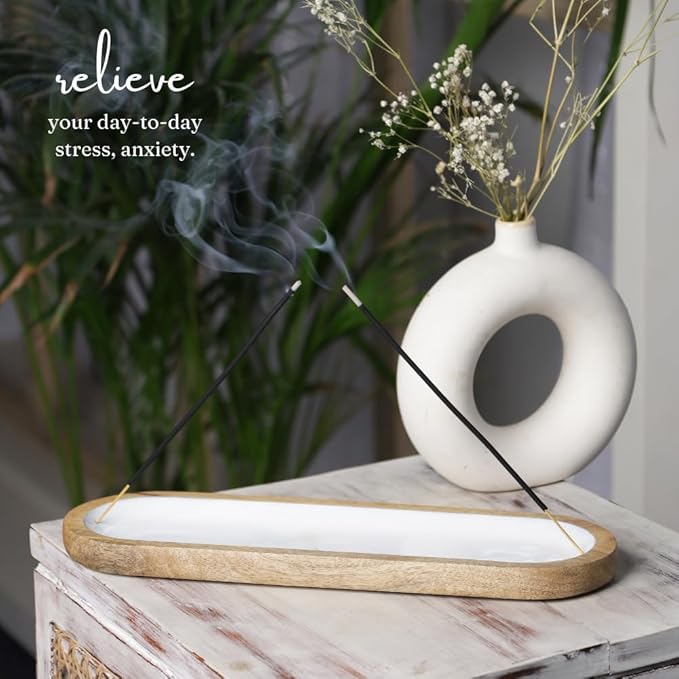 The Art Box Hand Painted Wooden Incense Holder White - 12 inch Long Modern Incense Burner Sticks Ash Catcher for Gifts, Home Decor