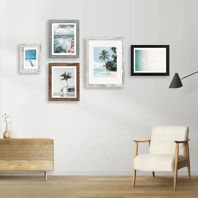 6x9 Picture Frame Set of 2, Made of Real Glass and Rustic Grey Wooden Frame - 6 by 9 Photo for Wall or Tabletop Display
