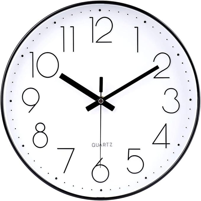 jomparis Black Wall Clock Large 13.5 Inch Silent Non Ticking Battery Operated Quartz Decorative Round Wall Clock for Classroom Living Room,Office,School