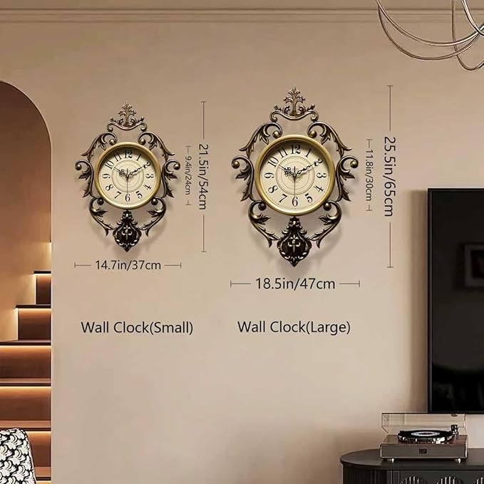 Vintage Wall Clocks Living Room,Decorative Antique Large Wall Clocks,Digital Retro Silent Wall Clock Battery Operated for Bedroom Kitchen Entryway Office Decor 21" x 15"