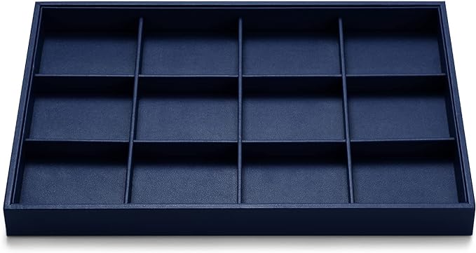 Oirlv Stackable Premium Leather Jewelry Trays 12 Grid Jewelry Drawer Organizer Trays Bracelet Earrings Watches Showcase Display Organizer