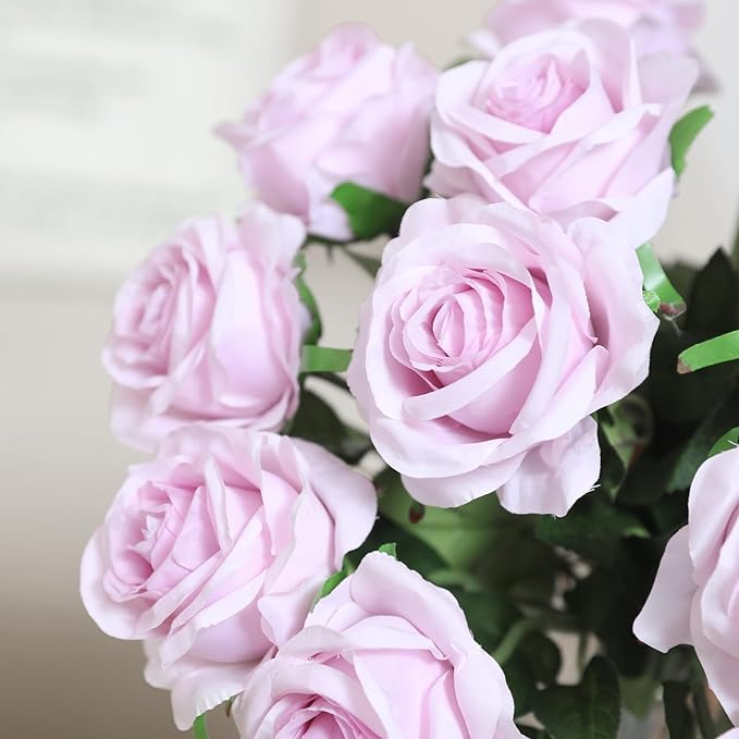 Nubry Artificial Silk Rose Flower Bouquet Lifelike Fake Rose for Wedding Home Party Decoration Event Gift 10pcs (Pale Purple)