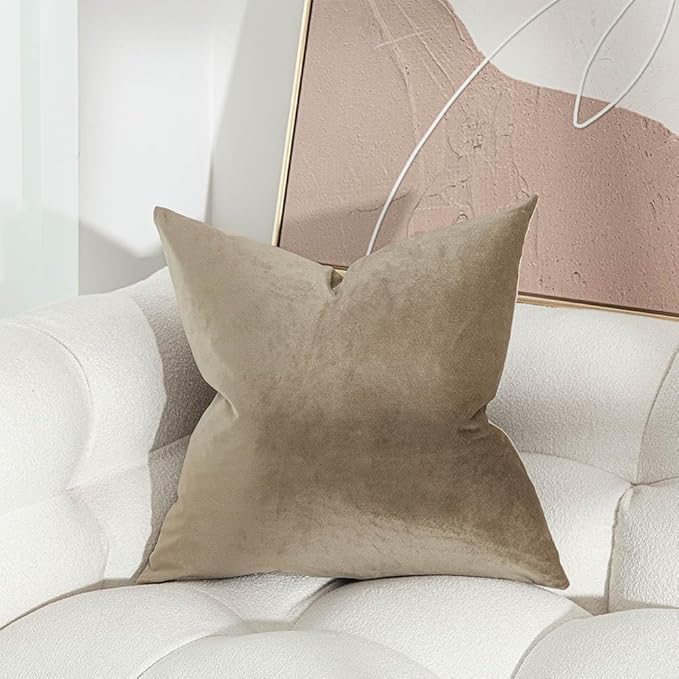 JUSPURBET Velvet Pillow Covers Set of 2 Decorative Throw Pillow Covers 26x26 for Couch Sofa Bed Soft Cushion Covers Cases with Hidden Zipper for Living Room Home Decor,Stone