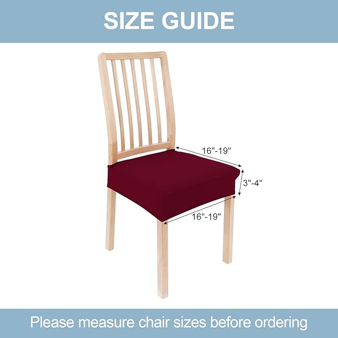 Smiry Stretch Jacquard Seat Covers for Dining Room Chairs Set of 6, Removable Washable Chair Seat Protector Slipcovers, No Rear Covers, Wine Red
