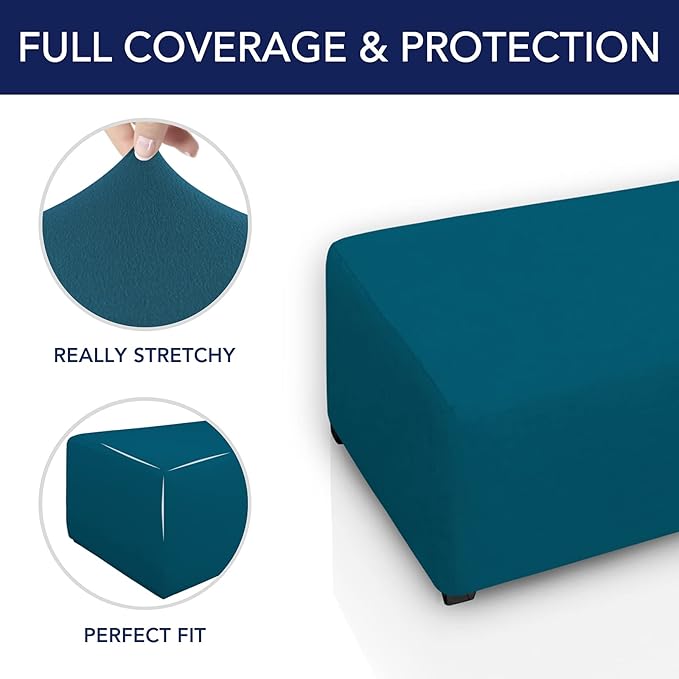 PureFit Super Stretch Soft Form Fit Ottoman Cover Rectangle - Ottoman Slipcovers for Foot Stool & Folding Storage Furniture for Living Room with Nonslip Elastic Bottom (Small, Peacock Blue)