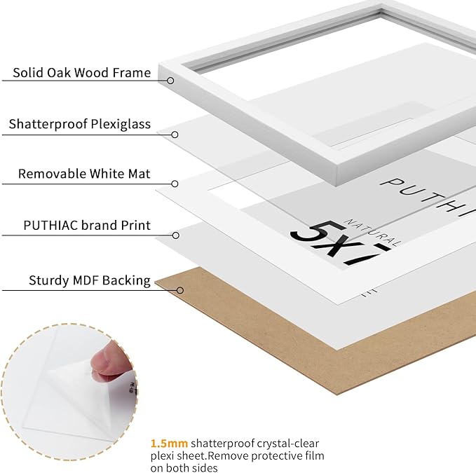 5x7 Oak Wood Picture Frame - Minimalist 5x7 Picture Frame, 5"x7" Frame Wood, Natural Solid Wooden Picture Frames for Wall Art Photo and Prints(1 Pack, White)