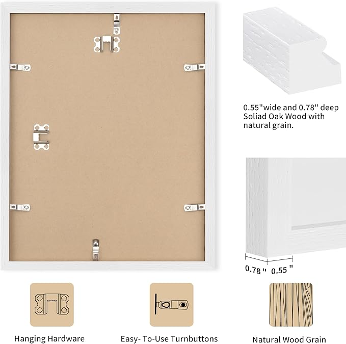 puthiac 12x16 White Oak Wood Picture Frame - Minimalist 12x16 Poster Frame, 12"x16" Picture Frame Wood, Natural Solid Wooden Picture Frames for Wall Art Photo and Prints (1 Pack, White)