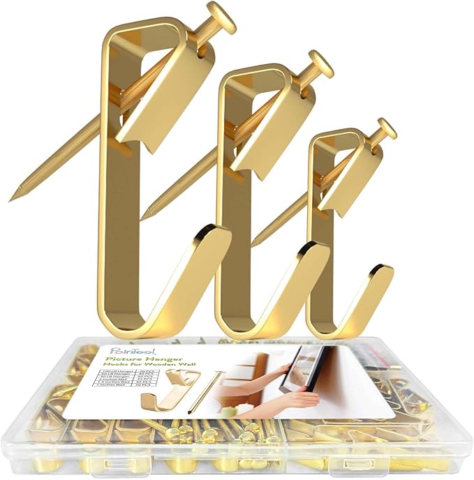 Picture Hanging Kit, Extra Thick, 100lb 50lb 30lb, Heavy Duty Plaster Wall and Drywall Large Hangers and Hooks Hardware for Painting and Frame to Hang on, 280pcs Gold with Nails