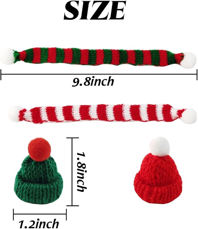 NSBELL 32PCS Mini Knit Hat Mini Christmas Scarf Set Mini Santa Hats for Crafts Mini Christmas Decorations Christmas Tree Ornaments for DIY Craft Art Snowman Doll