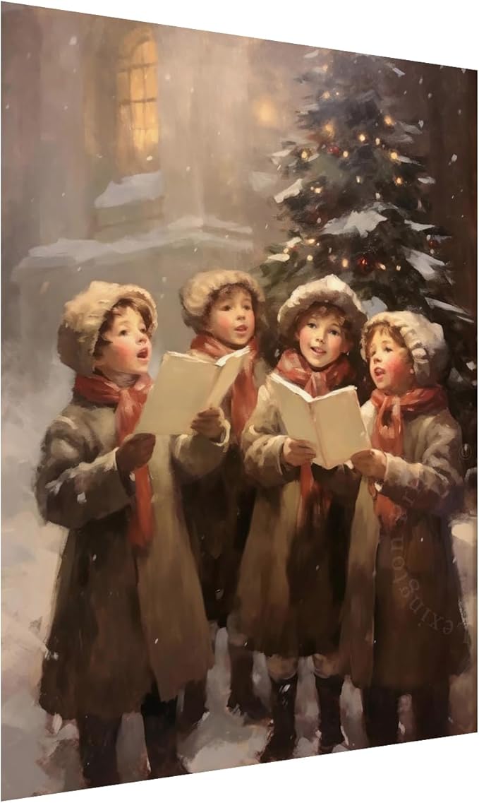 Christmas Carolers Wall Art, Children Christmas Carolers Poster,Christmas Decor,Holiday Decor,Winter Print,Christmas Print,Nursery Decor Art,Moody Print12x16inch Unframed
