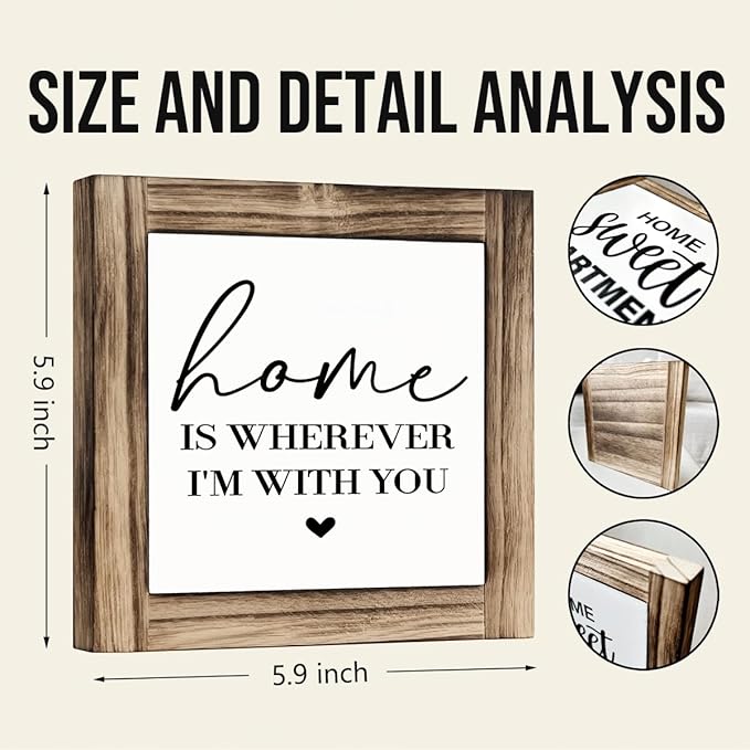 Home Signs Decor, Decorative Wooden Box Sign, Modern Farmhouse Tabletop Decor, Anniversary Decoration, Housewarming Gift, Home is Wherever I'm with You Sign, 5.9×5.9 inches