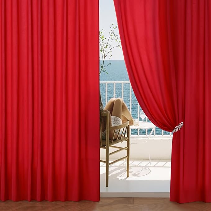 EMEMA Privacy Sheer Curtains 96 Inches Long 2 Panels Set, Non-See-Through Light Filtering Semi Sheer Curtains for Bedroom Living Room, Window Drapes That Let Light in, 52x96 Inch, Red