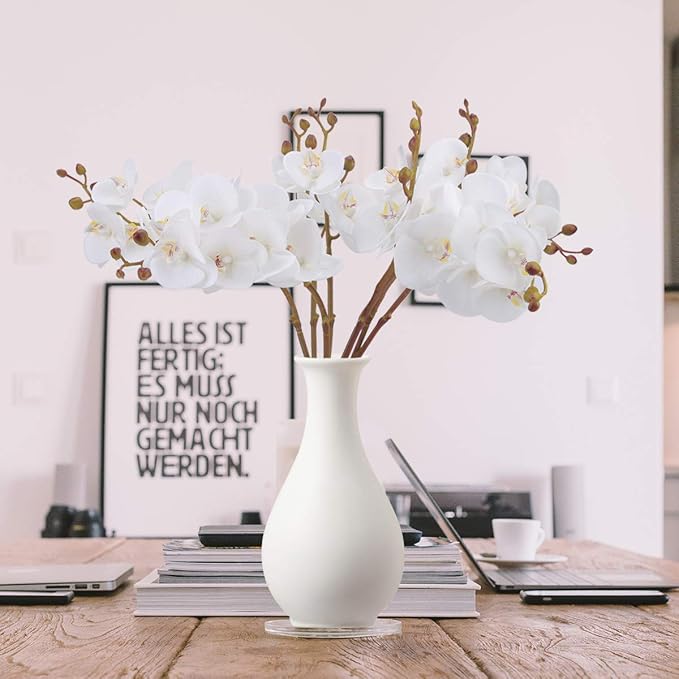 BOMAROLAN Artificial Flowers Faux Butterfly Orchid 4 Pcs Real Touch Double Branch Silk Flowers (No Vase) for Wedding Home Office Party Hotel Yard Decoration Restaurant Patio Festive Furnishing (White)