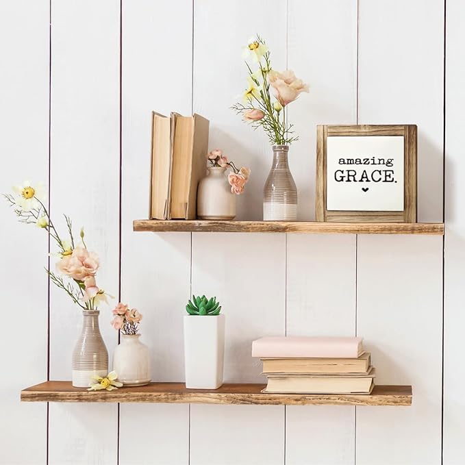 Inspirational Desk Signs, Decorative Wooden Box Sign, Farmhouse Table Signs Decor, Rustic Home Decor, Shelf Decoration, Housewarming Gift, Amazing Grace Sign, 5.9×5.9 inches