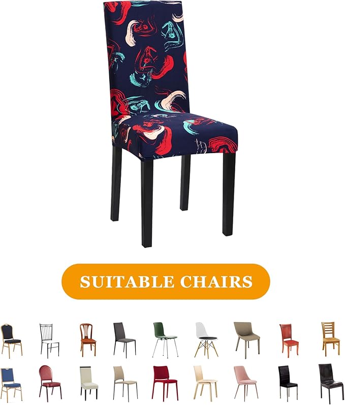 Sufdari Dining Chair Covers,Kitchen Chair Cover,Parsons Chair Slipcover,Spandex Chair Protectors for Dining Room Stretch Chairs Cover Set of 6 -Funky Color