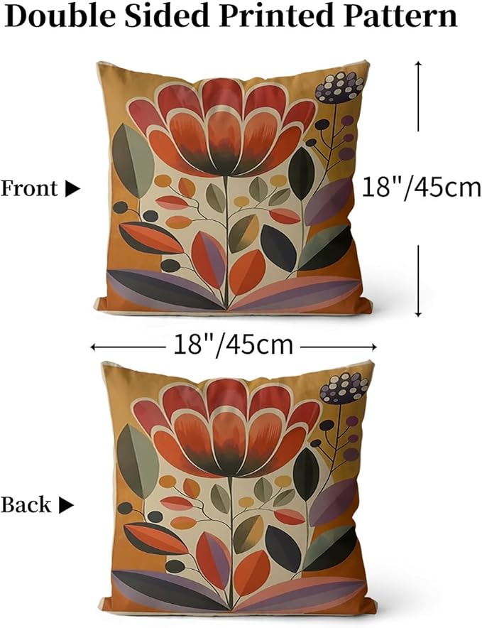Boho Floral Pillow Covers 18x18 Inch Matisse Botanical Print Pillow Protectors with Zipper Standard Size Abstract Colorful Flower Market Pillowcases Vintage Nature Bed Pillow Covers Set of 2