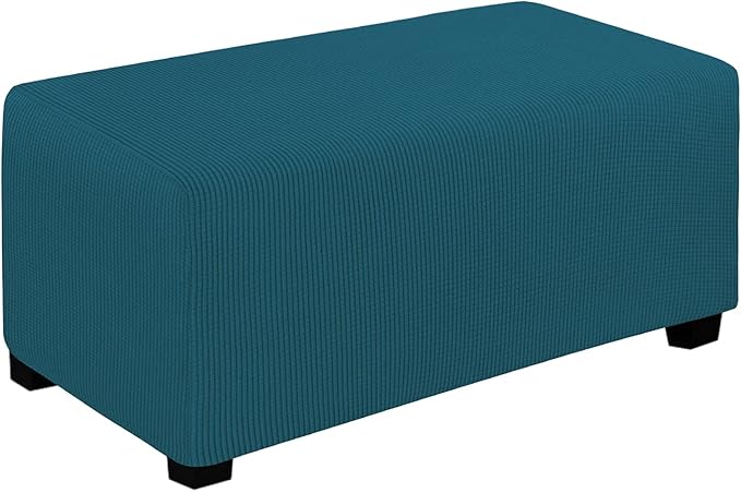 Easy-Going Stretch Ottoman Cover Folding Storage Stool Furniture Protector Soft Rectangle slipcover with Elastic Bottom(Ottoman Large,Peacock Blue)