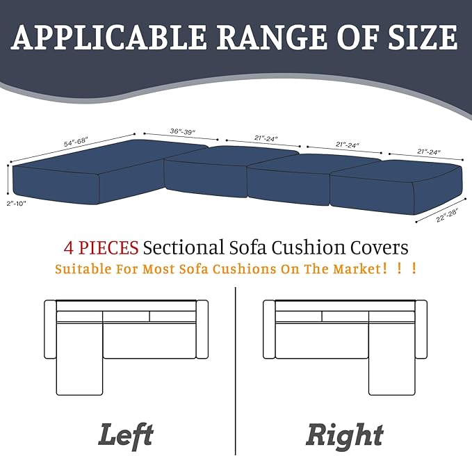 Sectional Couch Covers for Sofa Cushion L Shaped Couch Cover Washable Soft Couch Cushion Covers Stretch Sofa Slipcovers with 2 Pcs Pillowcases(4-Piece 3 Seater + 1 Chaise, Navy)