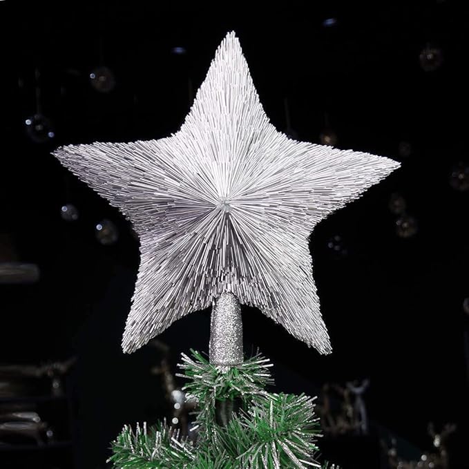 Luxury Christmas Tree Star Topper Handmade Xmas Tree Decoration Unique Christmas Toppers Indoor Decorations Outdoor Ornaments for Party for Friends and Family (Silver, S (6 inches))