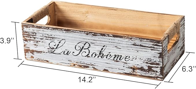 TIMRIS Farmhouse Distressed Wooden Storage Box, Rustic Bathroom Decor Box, Decorative Toilet Tank Basket Nice Butt, Vintage Countertop Organizer Box with Handles (Distressed White)
