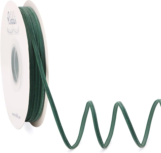 Ribbli Forest Green Velvet Ribbon 1/8 Inches Continuous 25 Yard Spool Forest Green Christmas Ribbon for Gift Wrapping Crafts Home Decor