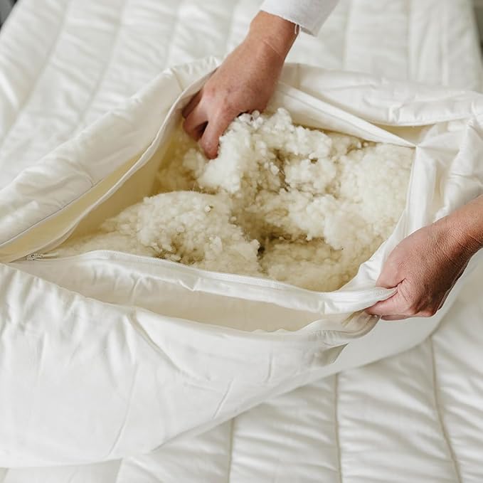 Woolino Premium Wool Pillow, Breathable 100% Wool Fill & Organic Cotton Cover Pillow Insert & Washable Quilted Shell, Sleeping Pillow with Adjustable Loft to Customize Thickness, King - 20x36 Inches