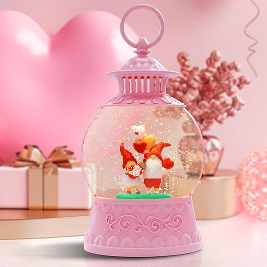 Valentine's Day Gnomes Snow Globe Musical Decor,Valentines Day Couple Gnomes Light Up Snow Globe 6H Timer, USB/Battery Operated,Valentines Day Gifts for Her, Teacher, Girls, Him - Wedding for Women