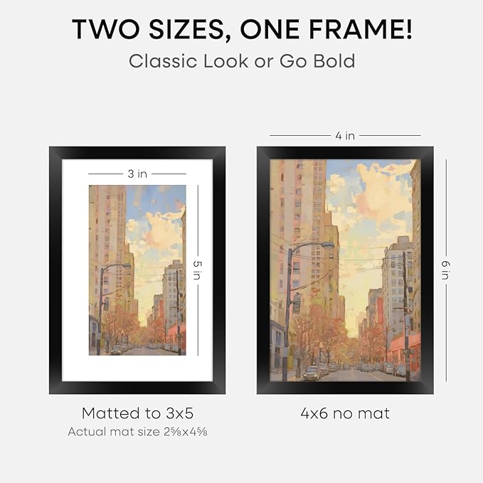Homeforia 4x6 Picture Frame Black, High End Metal 4 x 6 Black Frames with Mat 3 x 5 for Art, 4x6 Desk Frame Matted to 3x5 inch Photo, 4 by 6 Wall or Tabletop Frames, Tempered Glass, Wall Kit, Set of 3