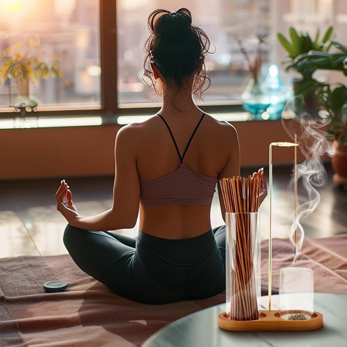 2-in-1 Wooden Incense Holder & Burner – Ash Catcher, Brush, Storage & Anti-Ash Flying | Ideal for Meditation, Yoga, Spa & Home Decor – Modern Vertical Incense Stick Holder
