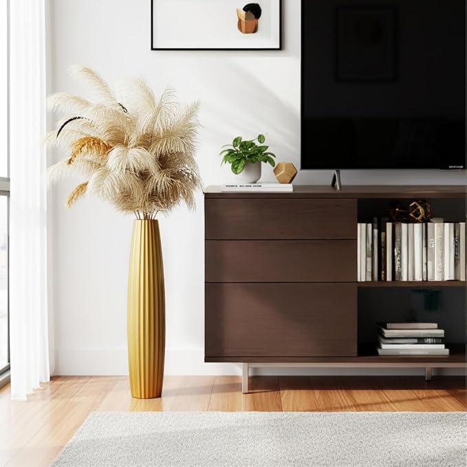 Floor Vases, Tall Floor Vase 23.6 inch (60CM, 1.96FT) Tall Vases, Sturdy Gold Vase for Living Room Decor, Resin Gold