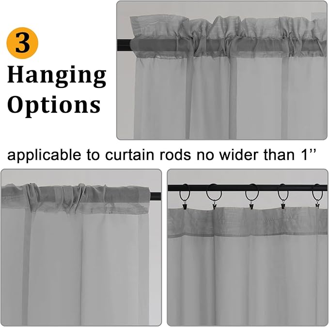 Gwine Charcoal Grey Sheer Curtains 90 Inches Long 2 Panels Set, Light Filtering Solid Filmy Drapes for Living Room Bedroom, Elegant Soft Rod Pocket Voile Sheer Window Curtains, 42Wx90L Inch, 2PCS
