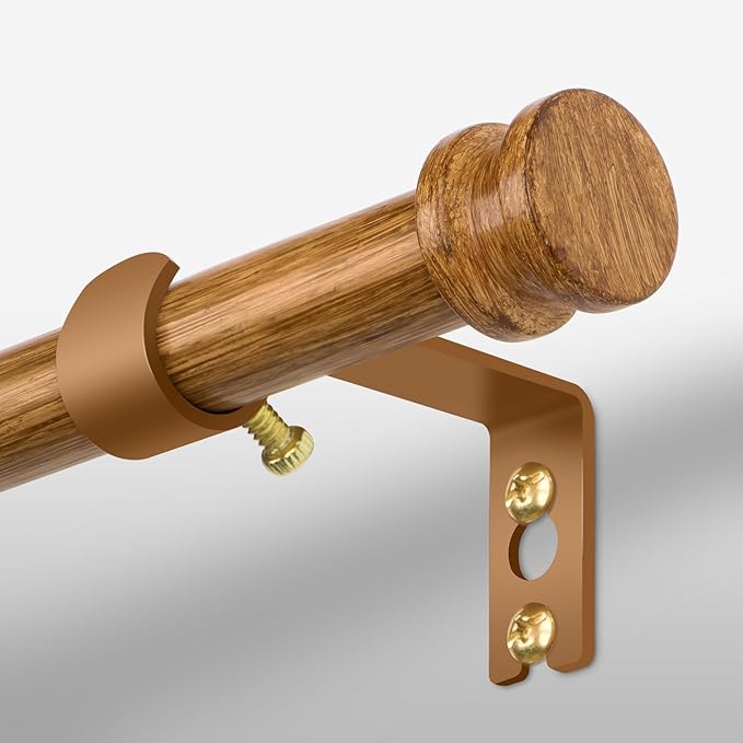 Sturdy Durable Curtain Rod:Faux Wood Curtain Rods for Windows 18-60",Adjustable Heavy Duty Curtains Rod for Bedroom/Kitchen/Apartment/Door,Small Decorative Farmhouse Boho Drapery Rods,All-Metal