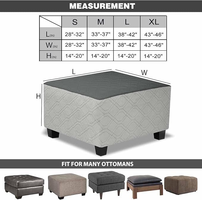 Ottoman Cover Square,Waterproof Square Ottoman Covers Thick Slipcover for Living Room,Washable Storage Footstool Furniture Protector for Dogs,Pets,Dark Grey,X-Large