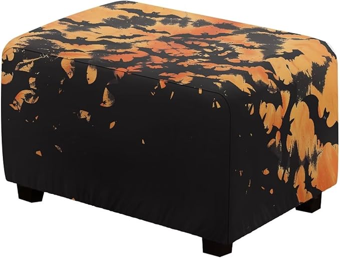 Rectangle Ottoman Cover Halloween Bat Ultra Stretch Small Ottoman Slipcover with Elastic Band Washable Foot Stool Covers Furniture Protector for Living Room Office Decor Size L