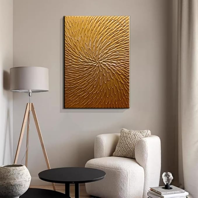 YaSheng Art -24x36inch Large Abstract Art Oil Paintings on Canvas metal golden Gradient color Abstract Artwork Modern Home Decor Canvas Wall Art Ready to Hang for Living Room Bedroom