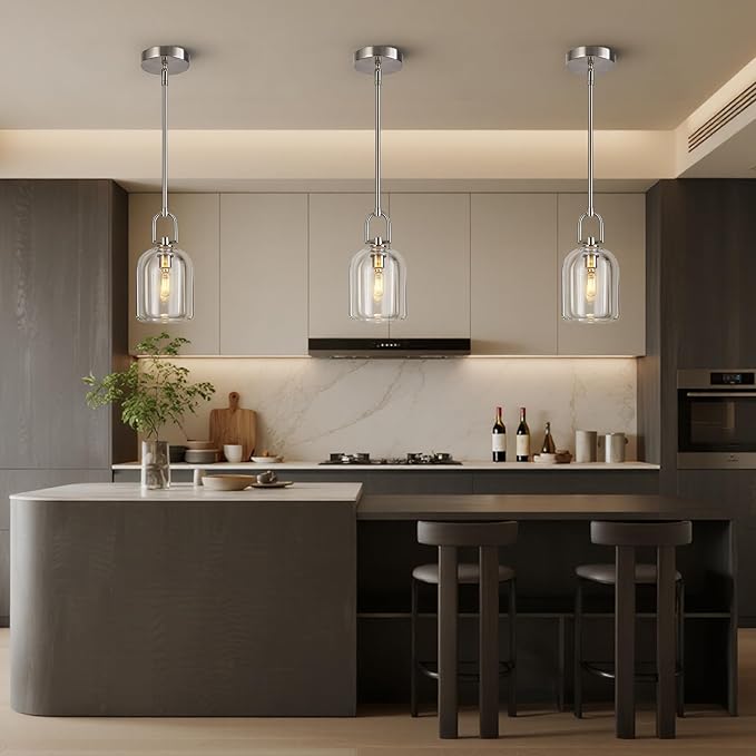 Modern Nickel Pendant Lights Kitchen Island Ceiling Chandelier Indoor Thick Crystal Hanging Light Fixtures for Kitchen Living Room Dining Room Bedroom（2Pack）