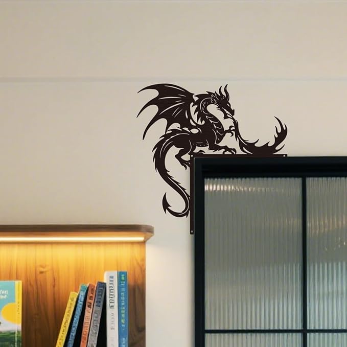 CUTHOLLOW 2Pcs Dragon Door Topper Sign Wall Art Decor, 9.8"x9.8" Metal Unique Hanging Above Door Frame Corner Accent for Living Room Front Door Hallway Bedroom Bathroom, Gift for Xmas Housewarming