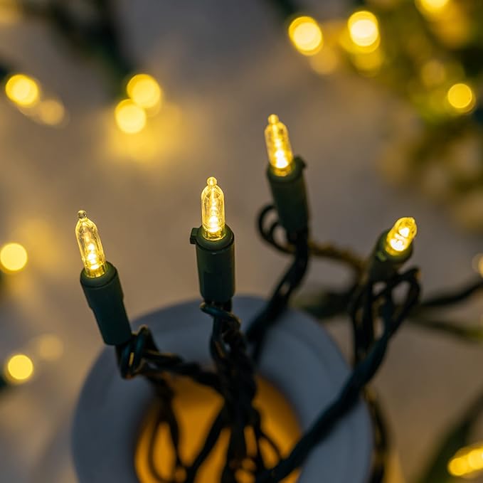 Warm White LED Christmas Lights 200 Count, Pack of 2 Sets 25 ft 100 LED Green Wire Mini String Lights Set (Warm White)