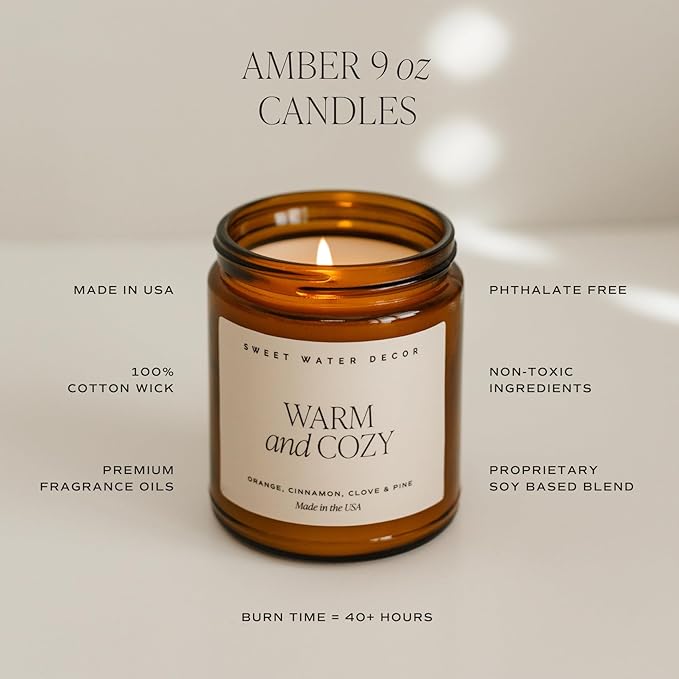 Sweet Water Decor Farmhouse Soy Candle - Apple, Orange, Pumpkin and Clove Scented Fall Candles for Home - 9oz Amber Jar + Black Lid, 40+ Hour Burn Time, Made in The USA