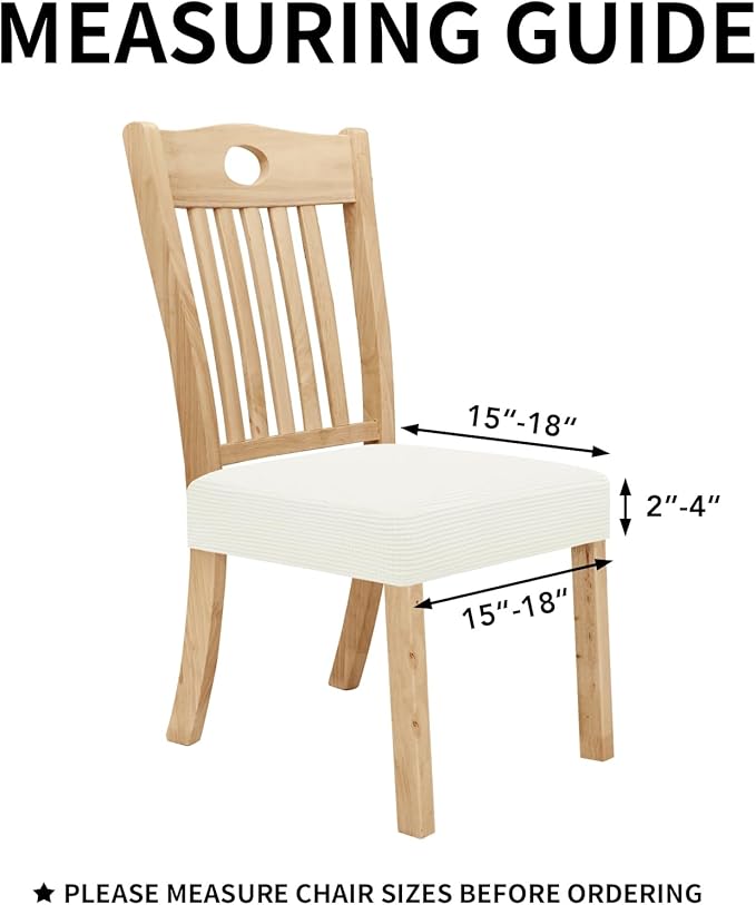 Easy-Going 100% Waterproof Seat Covers for Dining Room Chairs, Stretch Jacquard Chair Seat Slipcovers Removable and Washable Kitchen Dining Chair Covers (Set of 8, Cream)