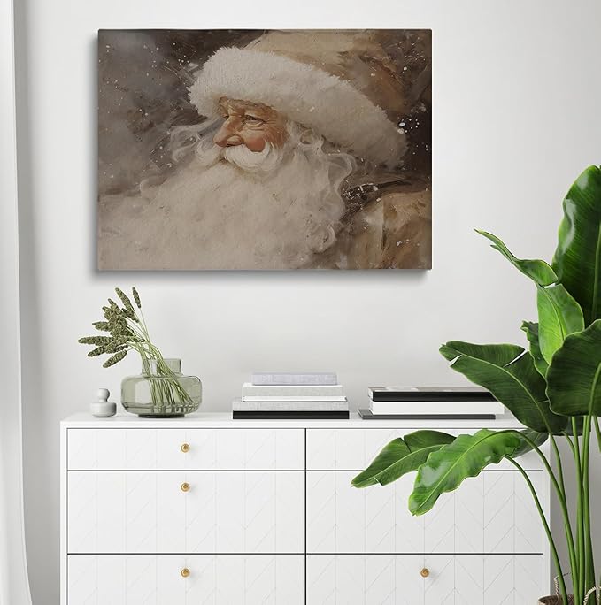 Neutral Rustic Santa, Vintage Christmas Print, 12x16inch Unframed - Perfect for Living Room, Office, and Holiday Decor