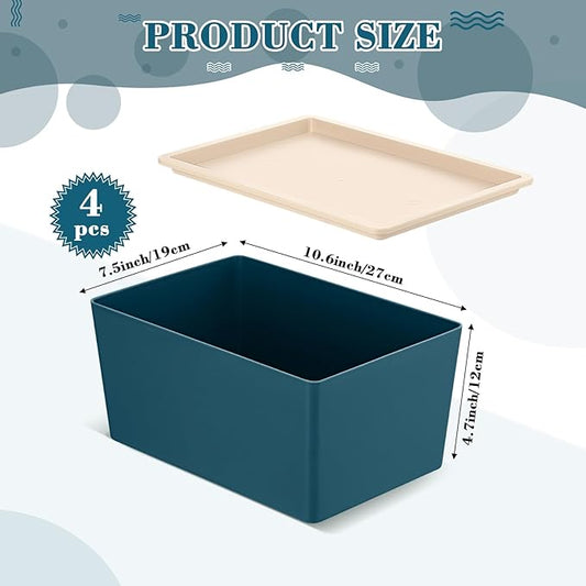 Menkxi 4 Pcs Storage Bins with Lids Plastic Stackable Containers for Organizing Shelves Christmas Ornament Box Baskets(Blue,Small)