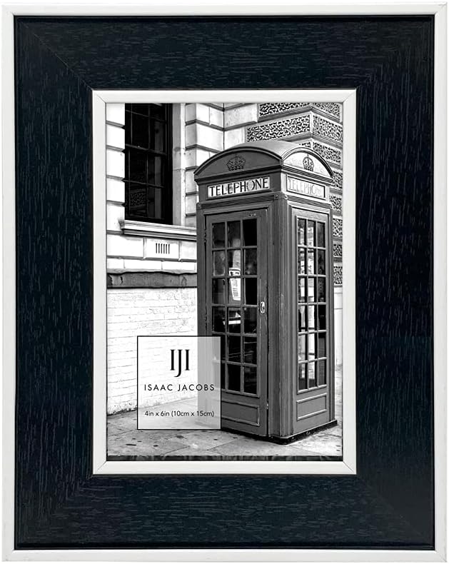 Isaac Jacobs 4x6 Black w/White (Vertical & Horizontal) Double Border Picture Frame w/Black Fabric Easel, Wall-Mountable, Made for Tabletop & Gallery, Home or Office (4x6, Black W/White)