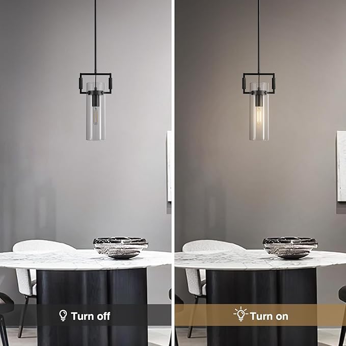 Modern Kitchen Island Pendant Lights 2 Pack,12 Inch Black Farmhouse Pendant with Copper Glass Shade | Hanging Lights for, Bathroom Vanity, Bedroom