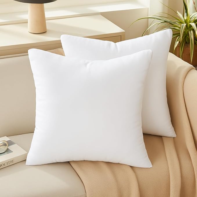 Oubonun 20 x 20 Throw Pillow Inserts - Soft, Plush & Decorative Down Alternative Pillows for Couch Sofa Bed, Machine Washable - White, Pack of 2